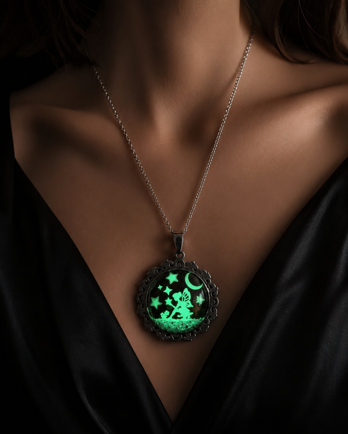 Collier de la fée luna avec grosse perle magique sous les étoiles