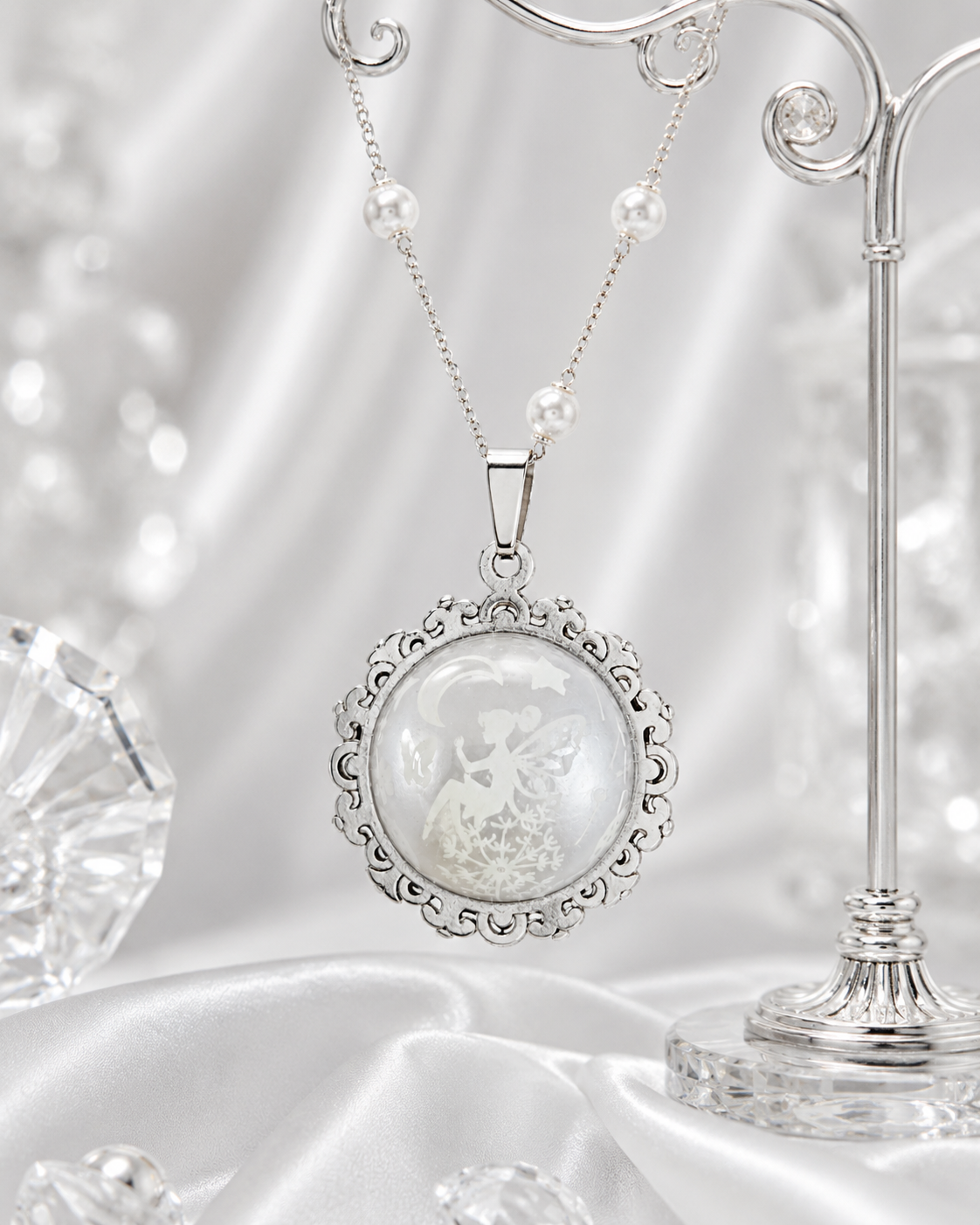 Collier rond à dentelle moyenne perle blanche de la fée penny 1
